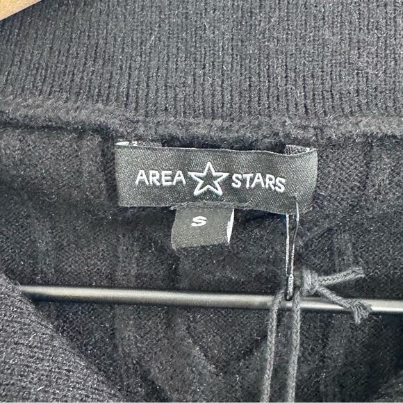 Area Stars Quarter Zip Sweater Black Cable Knit Ribbed Collared Pullover S NEW - Picture 6 of 12